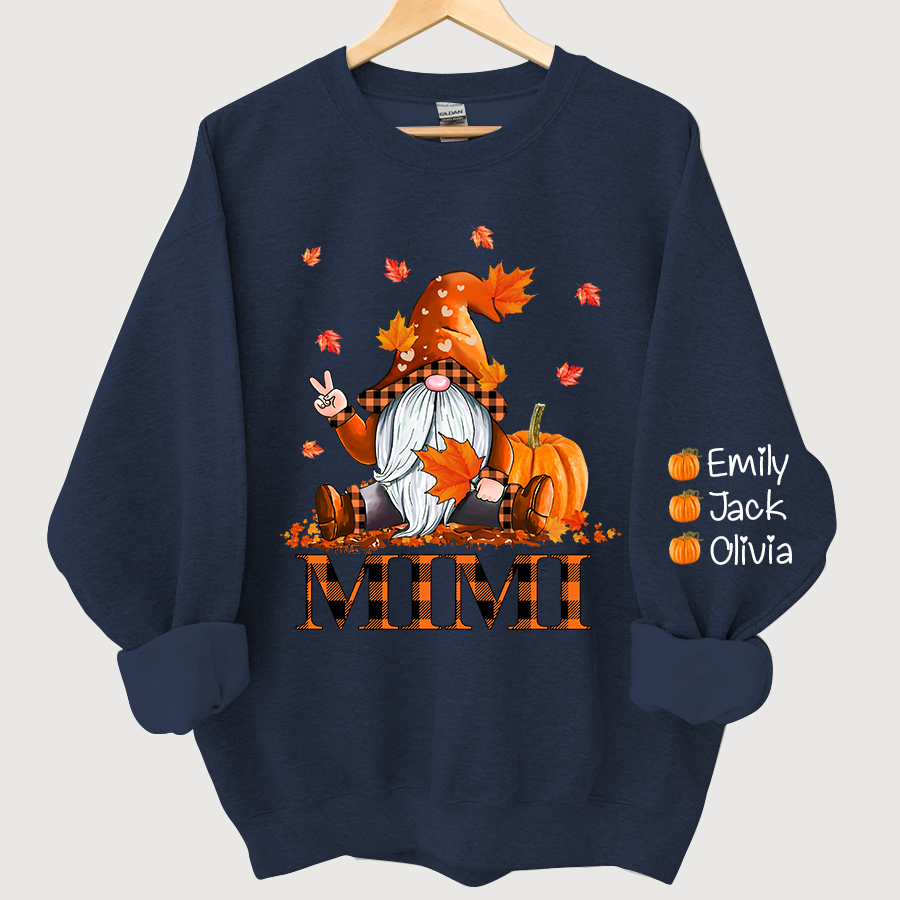 Mimi, Grandma Gnome Fall with Grandkids name Autumn Sweatshirt