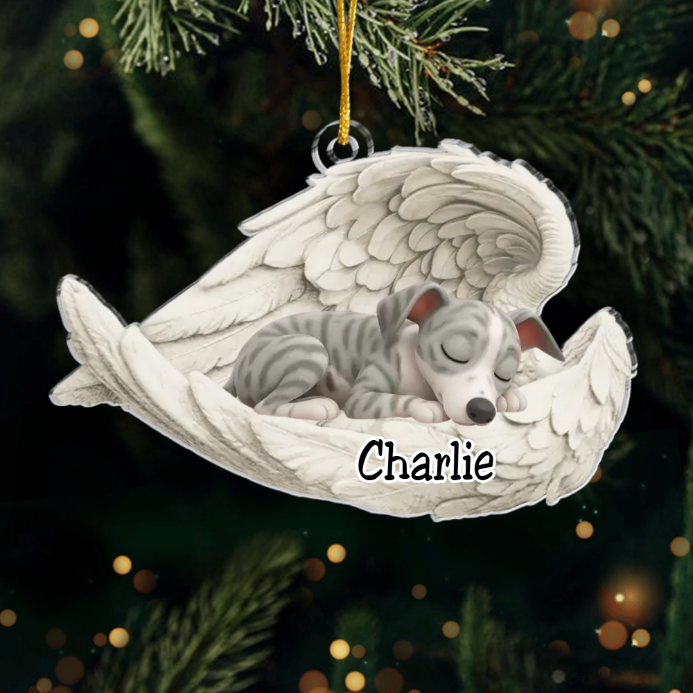 Custom Whippet Angel Ornament – Personalized Sleeping Dog Christmas Gift for Dog Lovers, Pet Memorial Tree Decoration Ornament