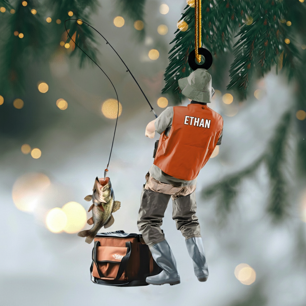 Personalized Fishing Ornament 2025 – Custom Name Fisherman Ornament with Big Catch, Perfect Gift for Fishermen & Outdoor Lovers Ornament