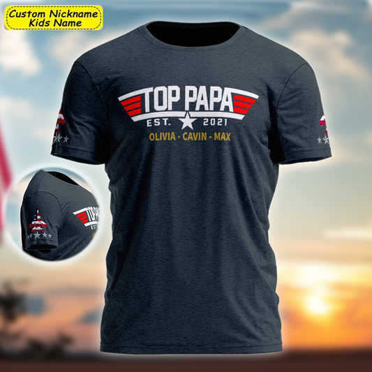 Custom Top Papa With Grandkids Father's Day T-Shirt
