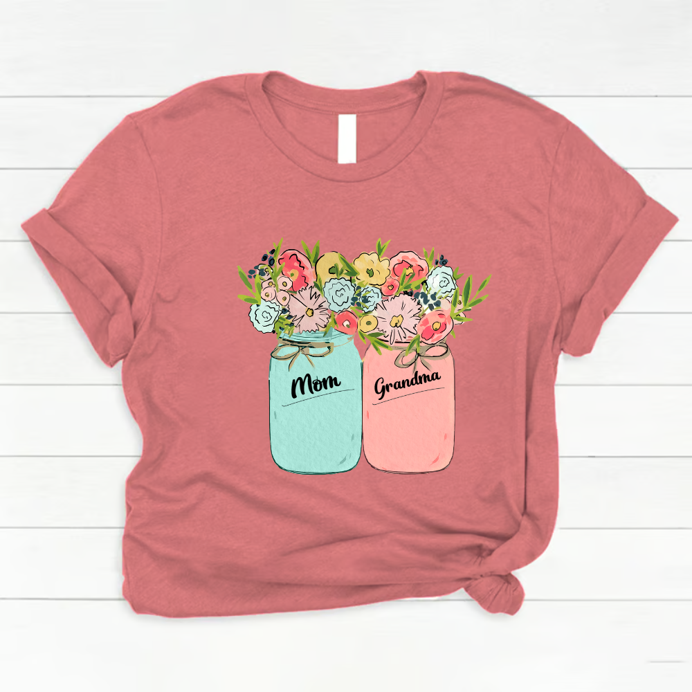Comfort Colors® Mom & Grandma Kids Flower T-Shirt, Custom Family Names with Floral Design, Perfect Gift for Mom and Grandma