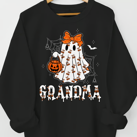 Personalized Halloween Grandma Sweatshirt – Cute Ghost with Grandkids’ Names and Pumpkin Trick-or-Treat Design