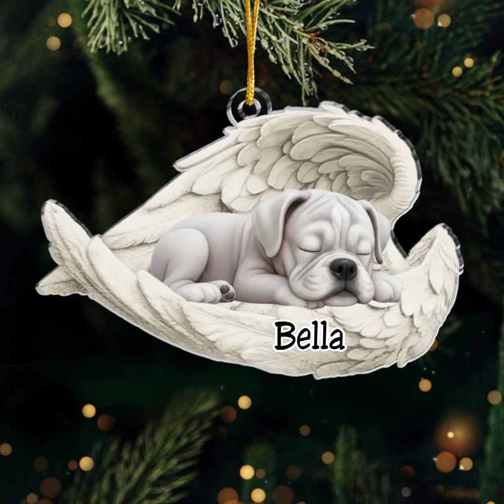 Custom Boxer Angel Dog Ornament – Personalized Sleeping Dog Christmas Gift for Dog Lovers, Pet Memorial Tree Decoration Ornament