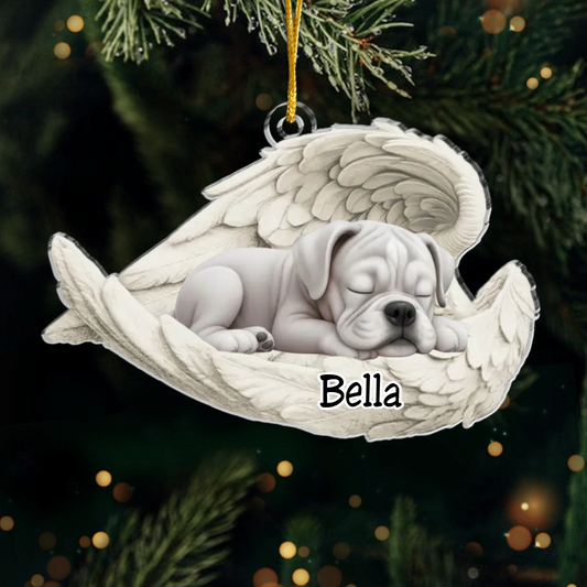 Custom Boxer Angel Dog Ornament – Personalized Sleeping Dog Christmas Gift for Dog Lovers, Pet Memorial Tree Decoration Ornament
