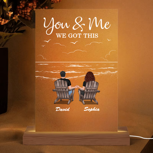 Personalized Couple LED Light Plaque with Back-View Beach Scene, Custom You & Me Romantic Gift for Anniversary or Birthday
