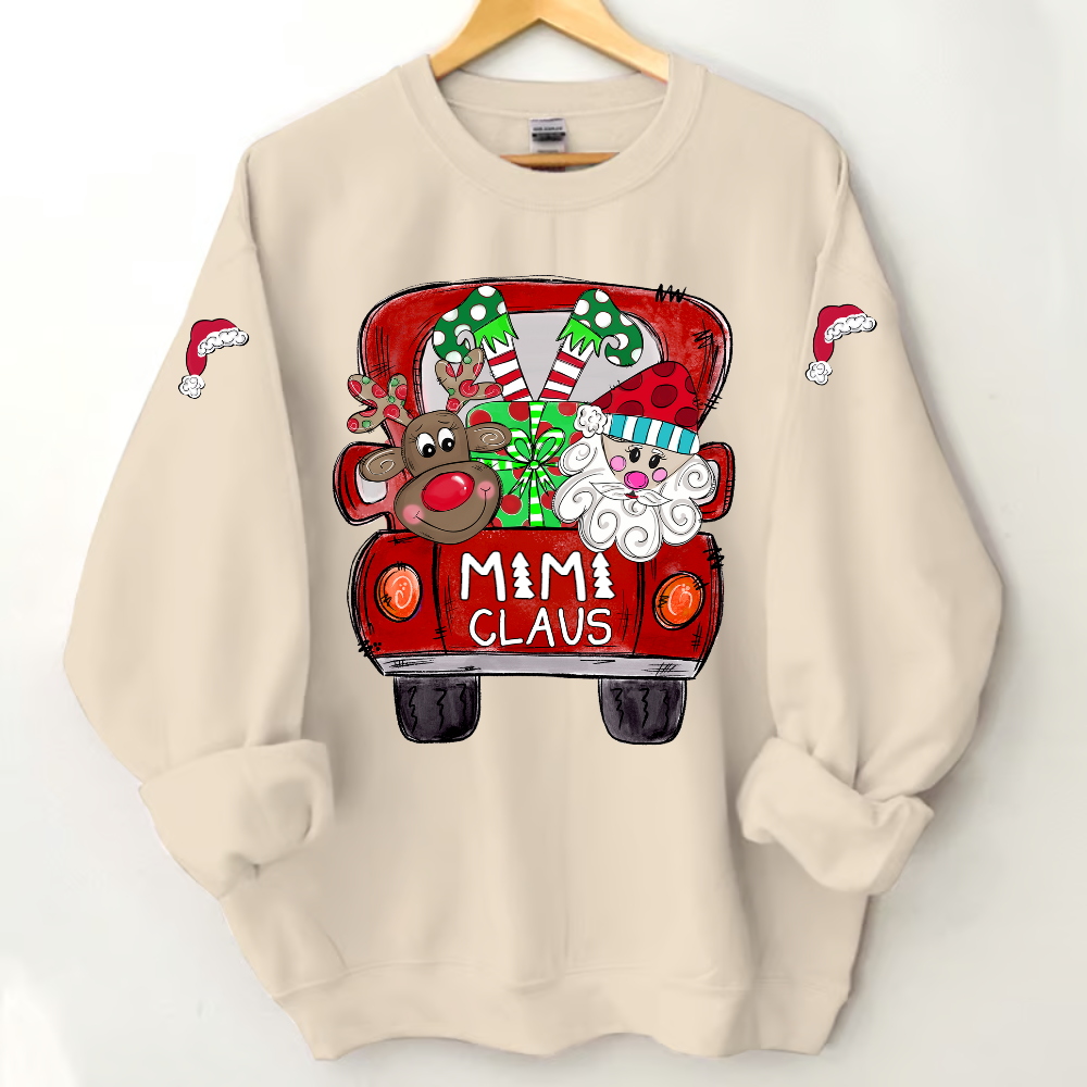 Personalized Mimi, Grandma Claus Truck Christmas and Grandkids Sweatshirt