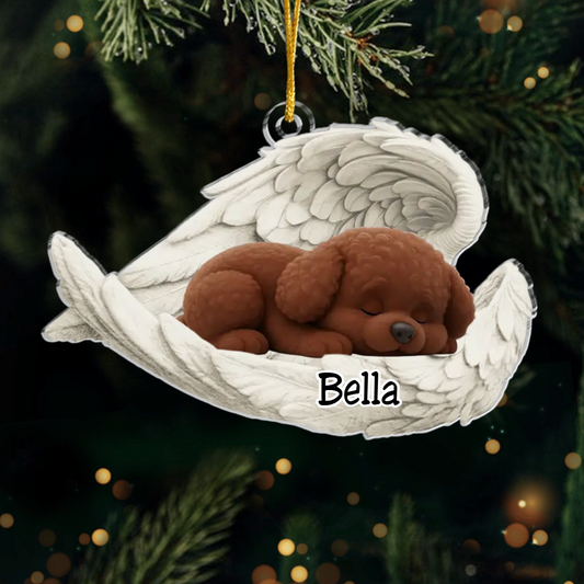 Custom Bichon Frise Angel Dog Ornament – Personalized Sleeping Dog Christmas Gift for Dog Lovers, Pet Memorial Tree Decoration Ornament