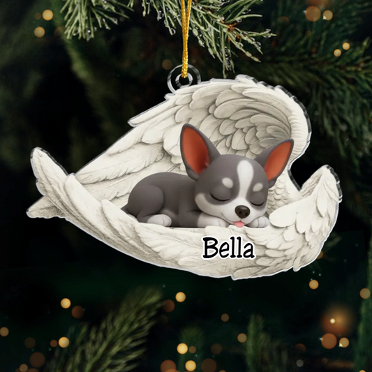 Custom Chihuahua Short Hair Dog Angel Dog Ornament – Personalized Sleeping Dog Christmas Gift for Dog Lovers, Pet Memorial Tree Decoration Ornament