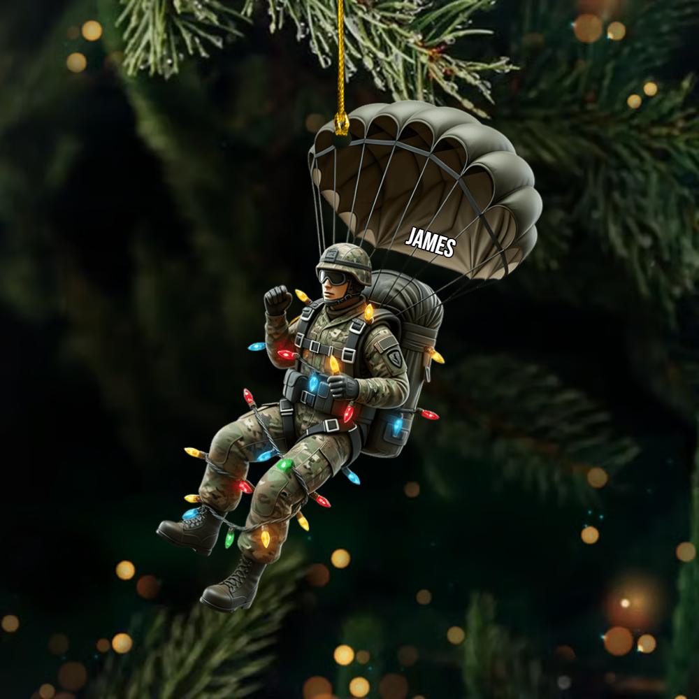 Personalized Paratrooper Ornament 2025 – Custom Military Soldier Christmas Decoration with Name Ornament