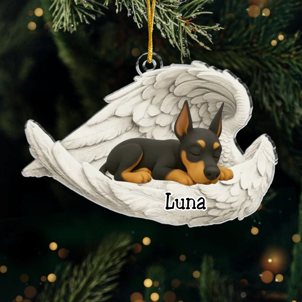 Custom Doberman Angel Ornament – Personalized Sleeping Dog Christmas Gift for Dog Lovers, Pet Memorial Tree Decoration Ornament