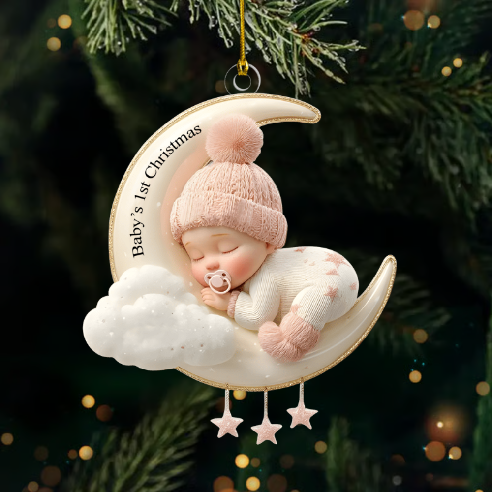 Personalized Baby’s First Christmas Ornament 2025 – Custom Name Moon & Cloud Ornament, Newborn Keepsake Gift for Baby Boy or Girl Ornament