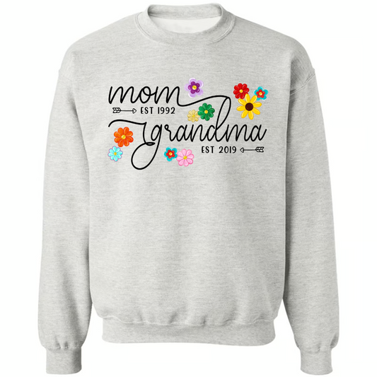 Custom Mom Grandma Est Flower Color With Grandkids Sweatshirt