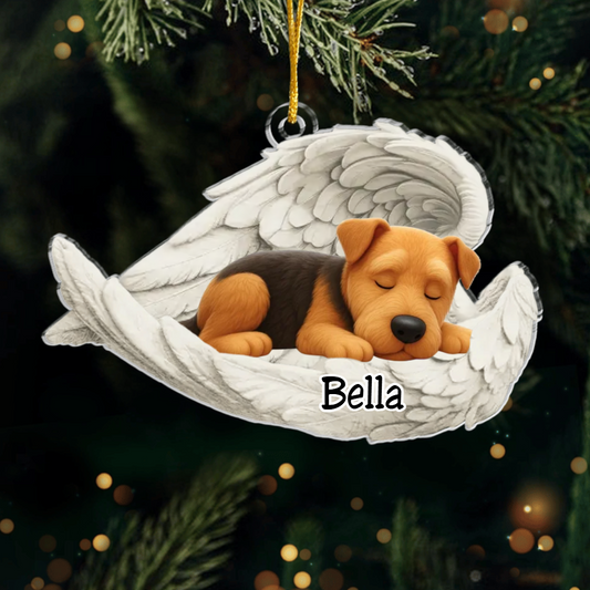 Custom Airedale Angel Dog Ornament – Personalized Sleeping Dog Christmas Gift for Dog Lovers, Pet Memorial Tree Decoration Ornament