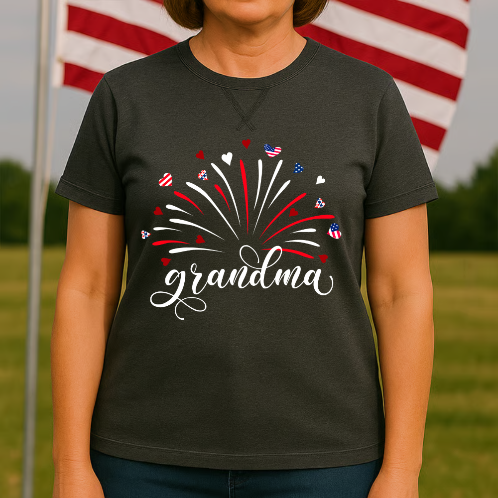 Firework America Flag Grandma And Grandkids Names 4th Of July Flag Classic X-Stitch Tee