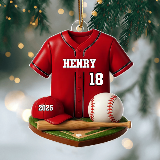 Custom Baseball Ornament – Personalized Acrylic Christmas Gift for Son, Boyfriend, Him, Jersey Kit Design with Name & Number Ornament