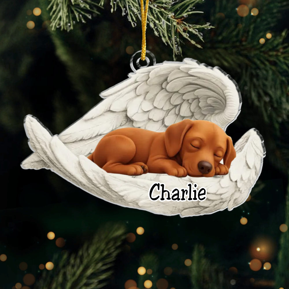Custom Vizsla Angel Ornament – Personalized Sleeping Dog Christmas Gift for Dog Lovers, Pet Memorial Tree Decoration Ornament