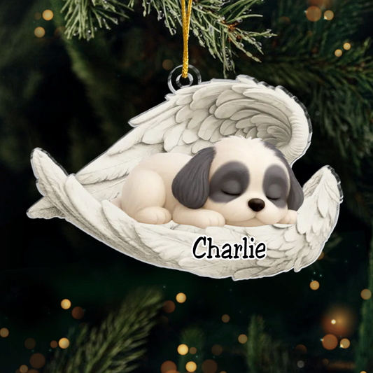 Custom Shih Tzu Angel Ornament – Personalized Sleeping Dog Christmas Gift for Dog Lovers, Pet Memorial Tree Decoration Ornament