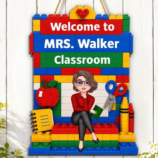 Building Bricks Teacher Welcome To Classroom - Personalized Wood Sign - Back To School, Classroom Decor