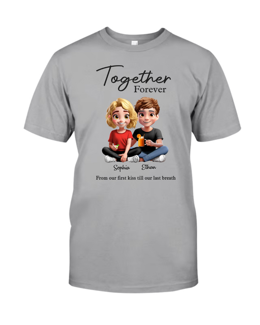 Custom Anniversary T-Shirt for Couples – From First Kiss to Last Breath