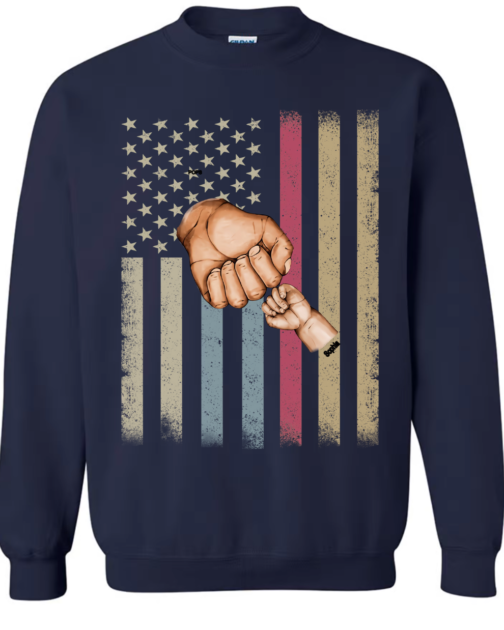 Dad Grandkids Hands American Flag
