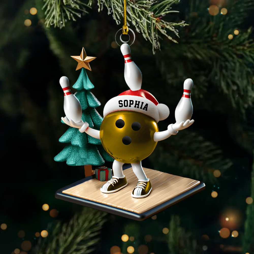 Personalized Bowling Ornament 2025 – Custom Bowling Ball Mascot with Name, Funny Bowler Gift Ornament
