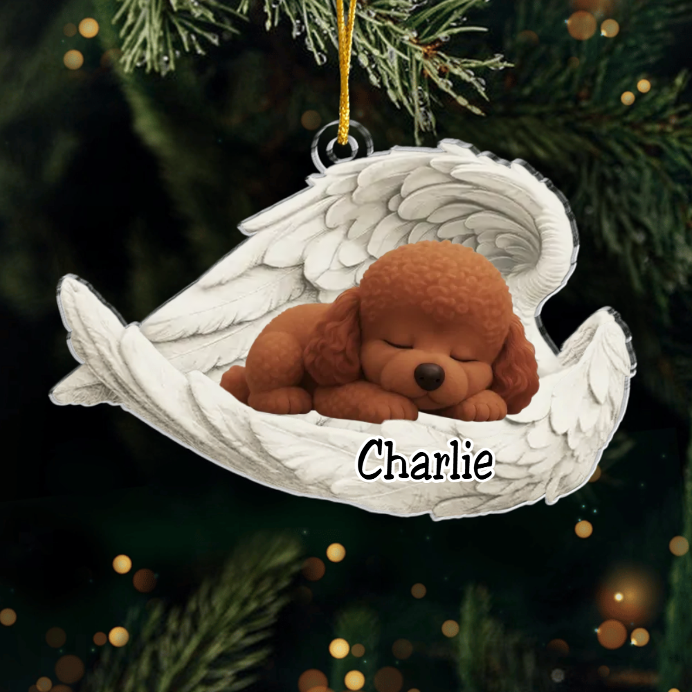 Custom Poodle Angel Ornament – Personalized Sleeping Dog Christmas Gift for Dog Lovers, Pet Memorial Tree Decoration Ornament