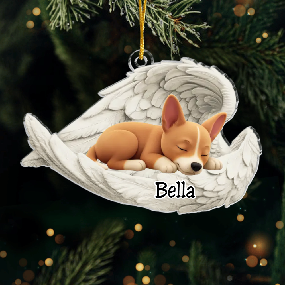 Custom Basenji Angel Dog Ornament – Personalized Sleeping Dog Christmas Gift for Dog Lovers, Pet Memorial Tree Decoration Ornament