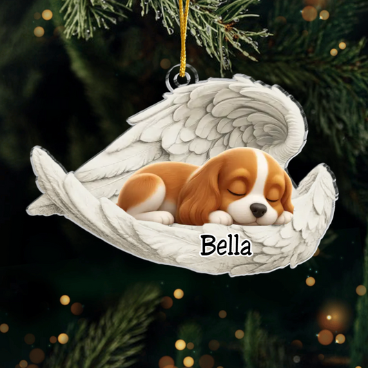 Custom Cavalier King Charles Spaniel Angel Dog Ornament – Personalized Sleeping Dog Christmas Gift for Dog Lovers, Pet Memorial Tree Decoration Ornament