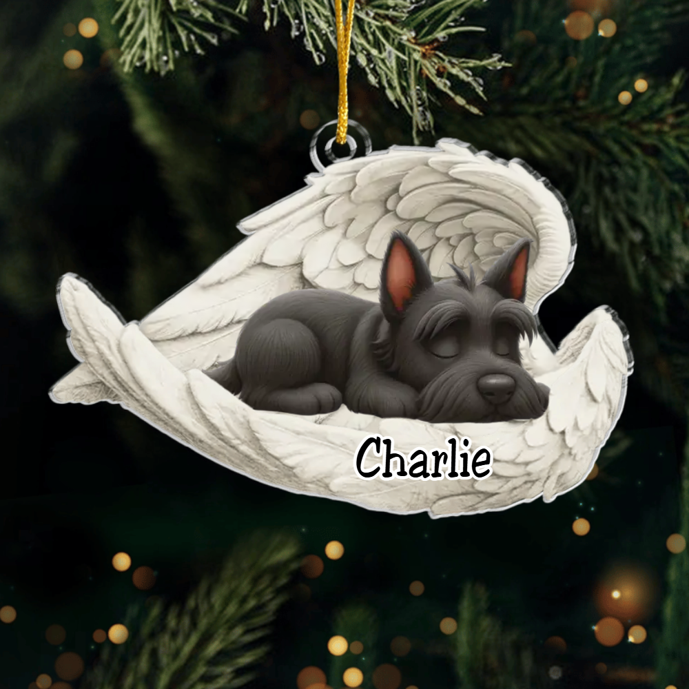 Custom Scottish Terrier Angel Ornament – Personalized Sleeping Dog Christmas Gift for Dog Lovers, Pet Memorial Tree Decoration Ornament