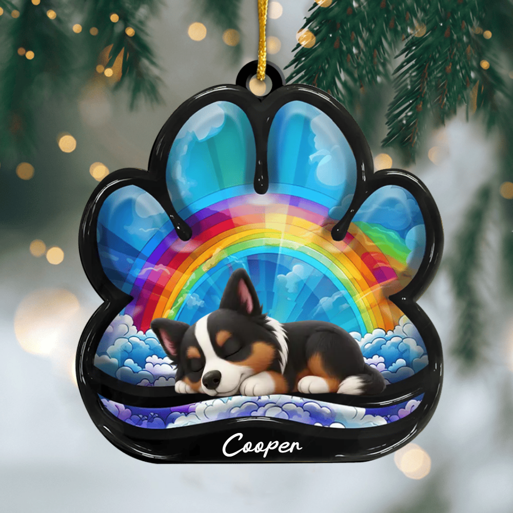 Custom Border Collie Pawprint Acrylic Ornament – Personalized Pet Memorial Keepsake for Christmas Ornament