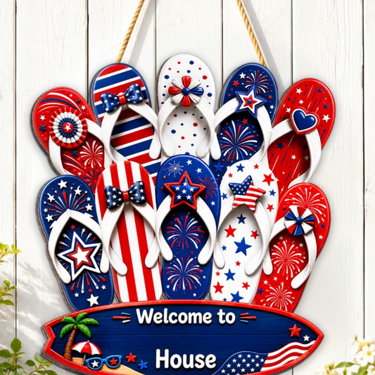 Welcome To Grandma Grandpa House Summer America 250th Anniversary - Personalized Wood Sign - Gift For Grandparents, 4th of July Decoration
