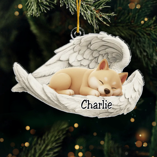 Custom Shiba Inu Angel Ornament – Personalized Sleeping Dog Christmas Gift for Dog Lovers, Pet Memorial Tree Decoration Ornament