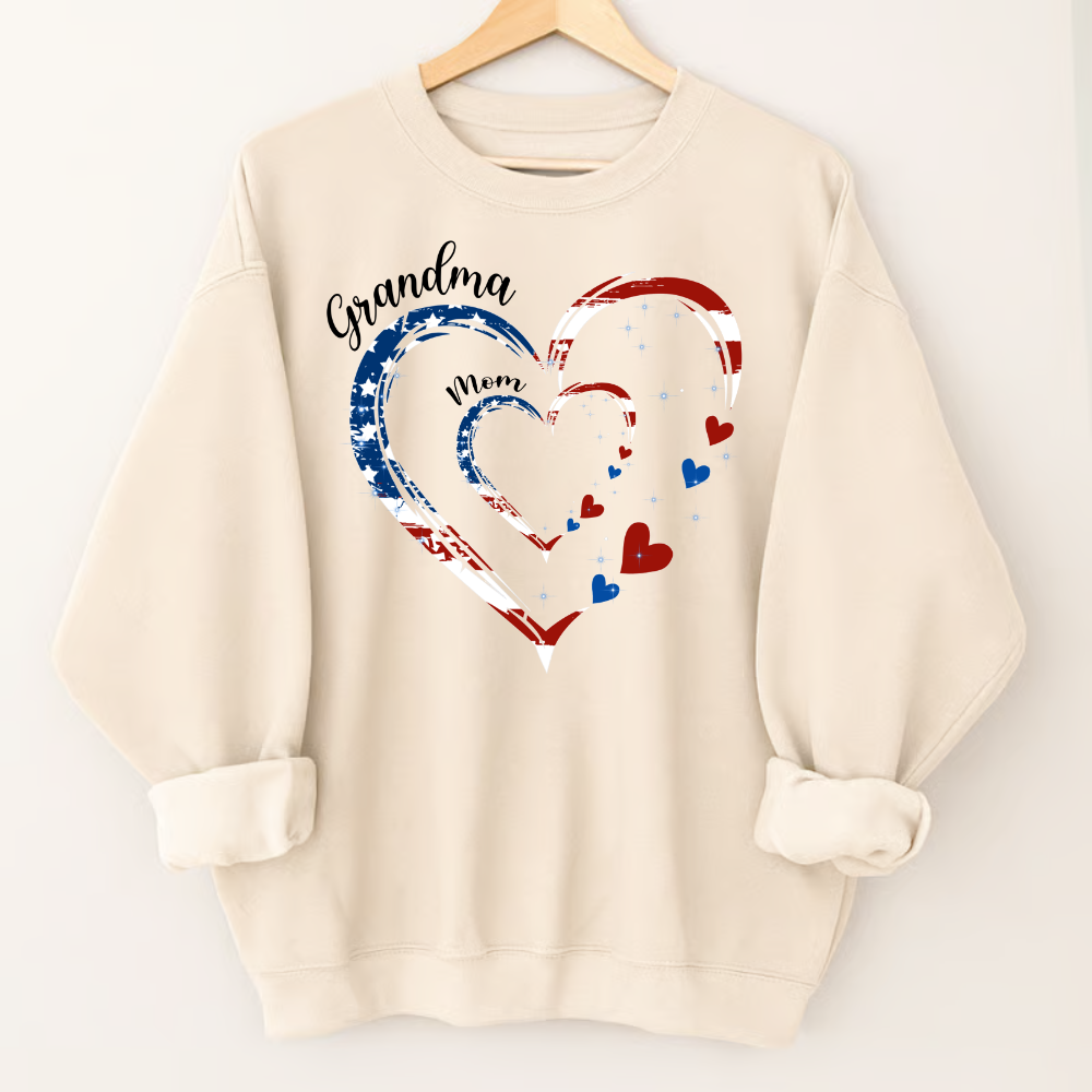 Personalized Grandma Mom American Flag Heart Shirt - Custom Kid Names