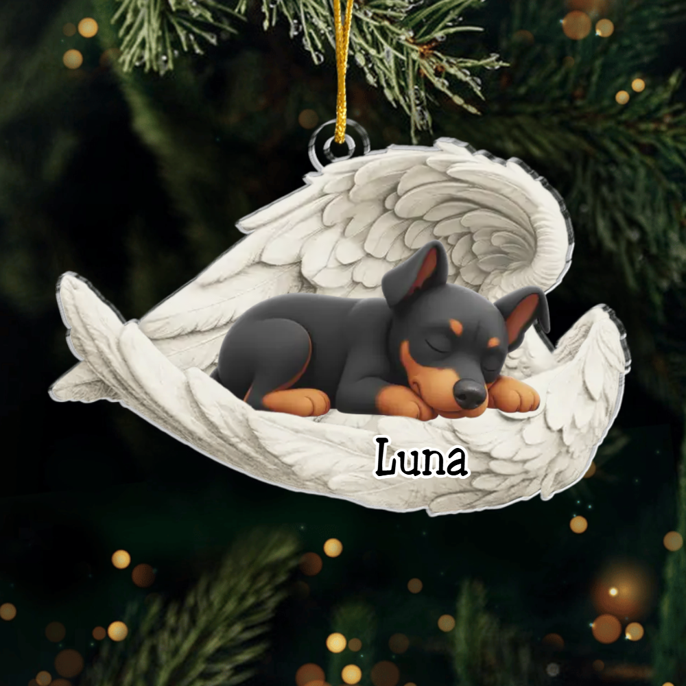 Custom German Pinscher Angel Ornament – Personalized Sleeping Dog Christmas Gift for Dog Lovers, Pet Memorial Tree Decoration Ornament