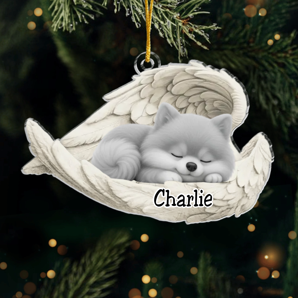 Custom Pomeranian Angel Ornament – Personalized Sleeping Dog Christmas Gift for Dog Lovers, Pet Memorial Tree Decoration Ornament