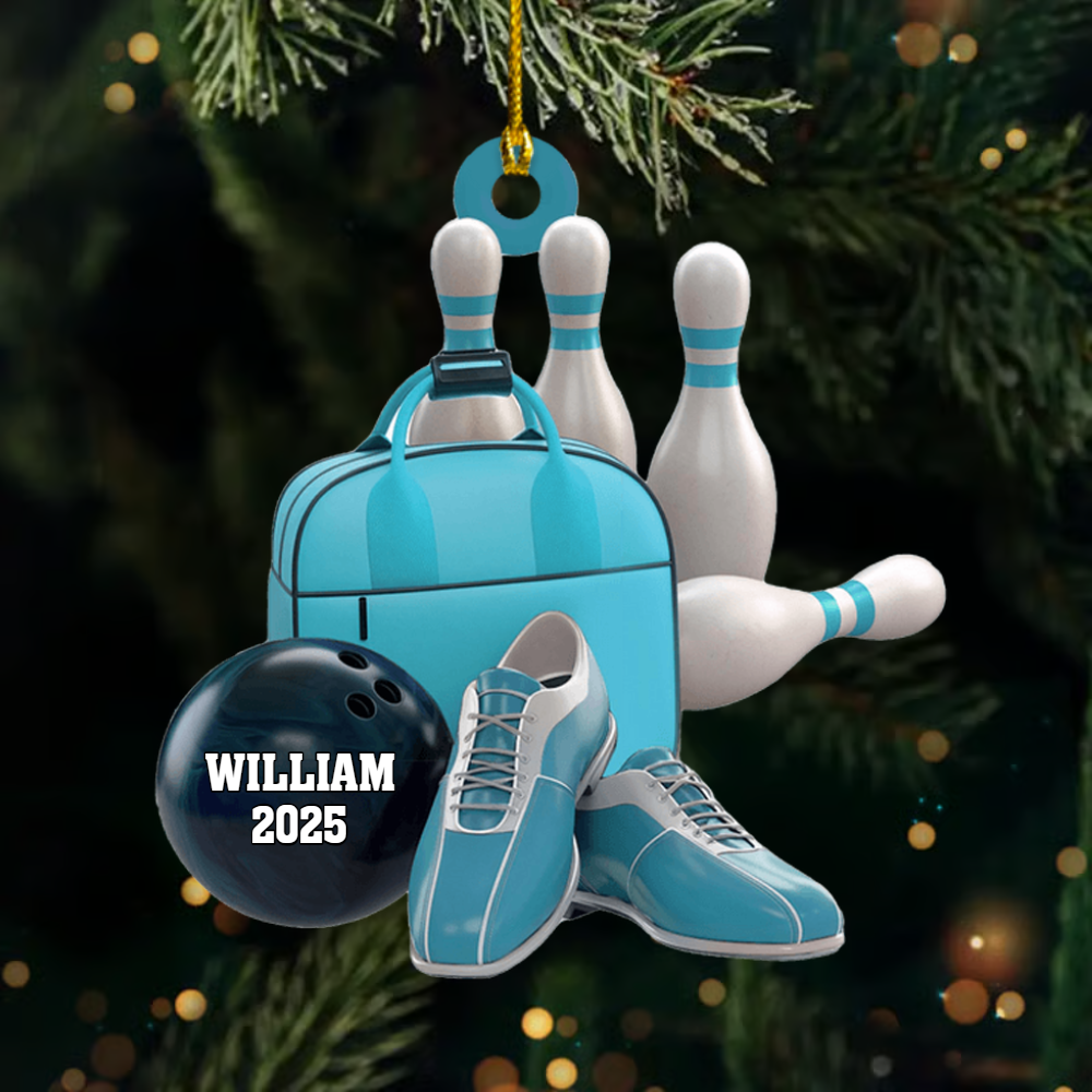 Personalized Bowling Ornament – Custom Name & Year Bowling Ball Christmas Decoration for Bowlers Ornament