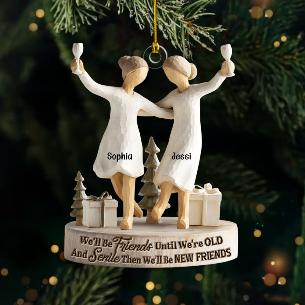 Best Friends Ornament – Dancing Friends Figurine Christmas Decoration with Heartfelt Friendship Quote, Cute Gift for Besties Ornament