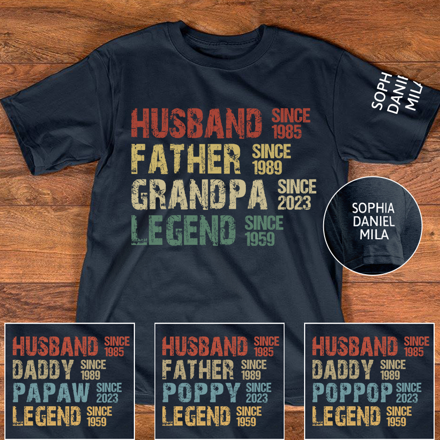 Husband Father Grandpa Legend Custom Year And Grandkids Fathers day T-Shirt