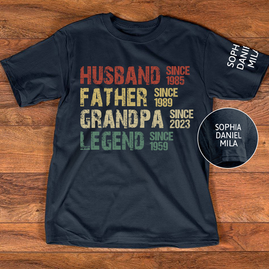 Husband Father Grandpa Legend Custom Year And Grandkids Fathers day T-Shirt