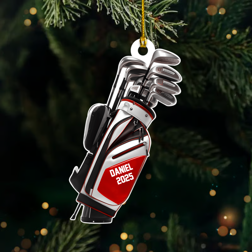 Personalized Golf Bag Ornament – Custom Name & Year Golf Clubs Christmas Gift for Golfers Ornament