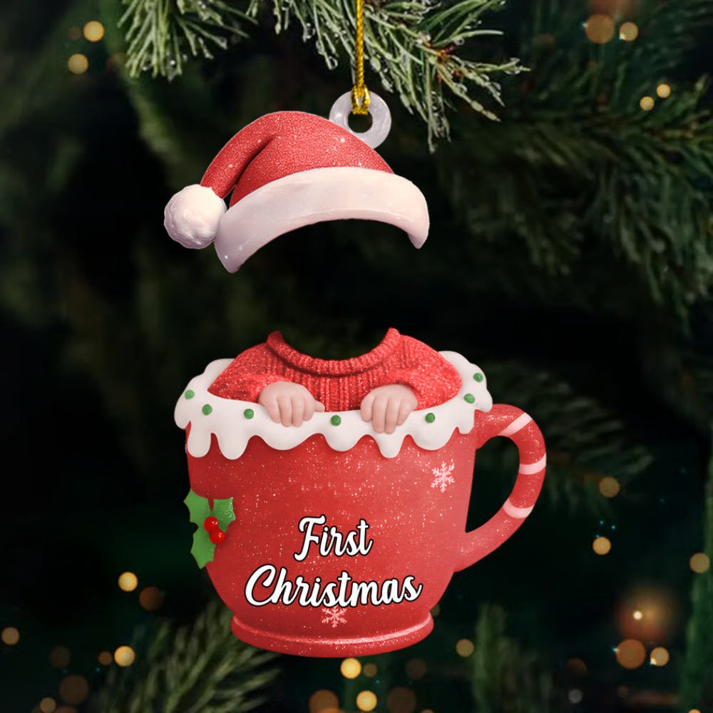 Personalized Baby’s First Christmas Ornament 2025 – Custom Photo Baby in Cup Decoration for Newborns Ornament