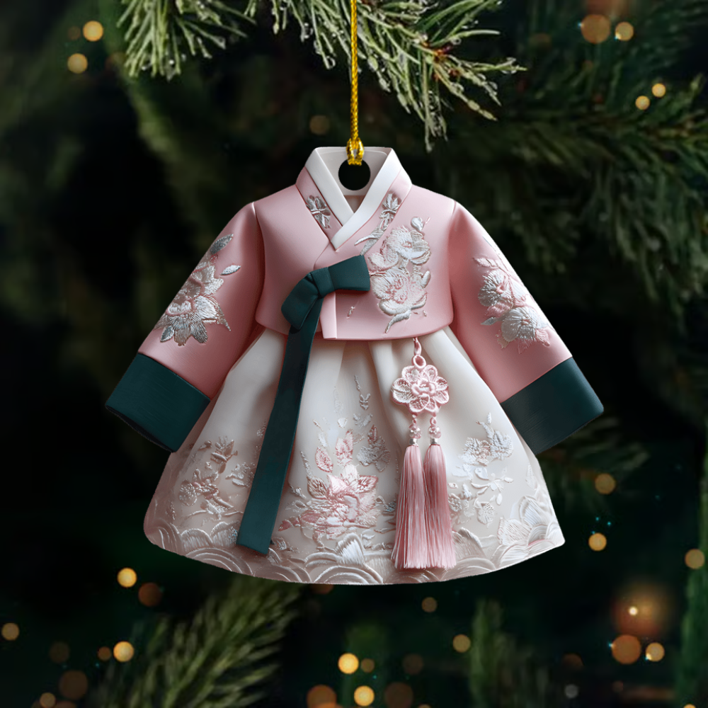 Personalized Hanbok Ornament 2025 – Custom Name Korean Dress Christmas Decoration, Cultural Gift for Her Ornament