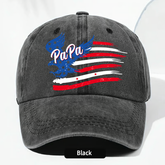 Personalized PaPa American Flag Hat for Grandpa, Custom Kids Names Patriotic Eagle Cap, Fathers Day Gift for Papa Grandfather Birthday Present for Men