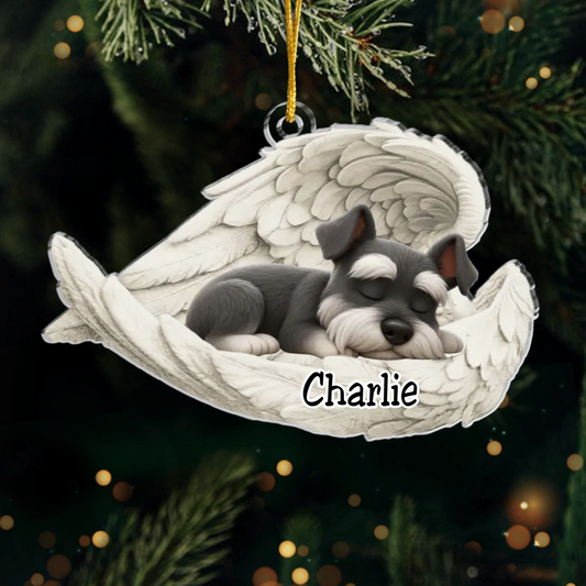 Custom Schnauzer Angel Ornament – Personalized Sleeping Dog Christmas Gift for Dog Lovers, Pet Memorial Tree Decoration Ornament