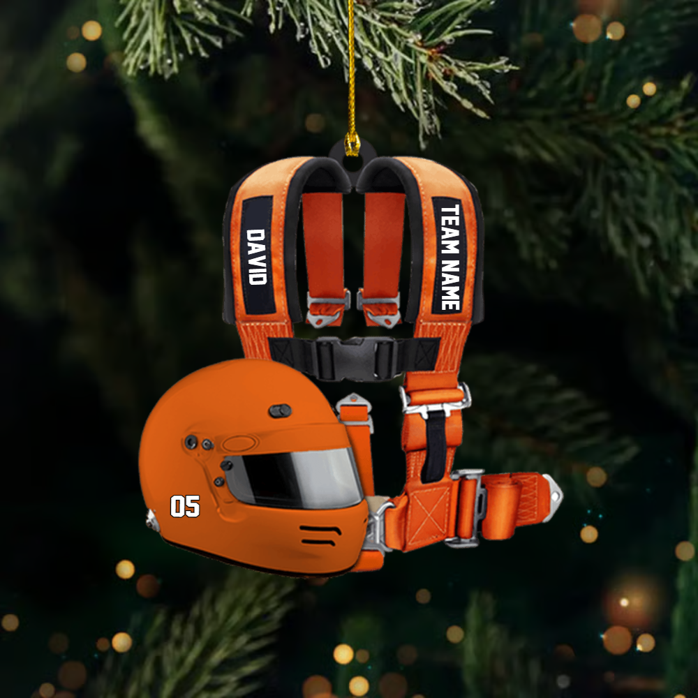 Personalized Racing Helmet Ornament – Custom Name & Number Race Car Driver Christmas Decor Ornament