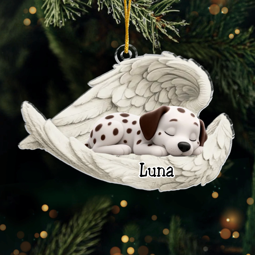 Custom Dalmatian Angel Ornament – Personalized Sleeping Dog Christmas Gift for Dog Lovers, Pet Memorial Tree Decoration Ornament