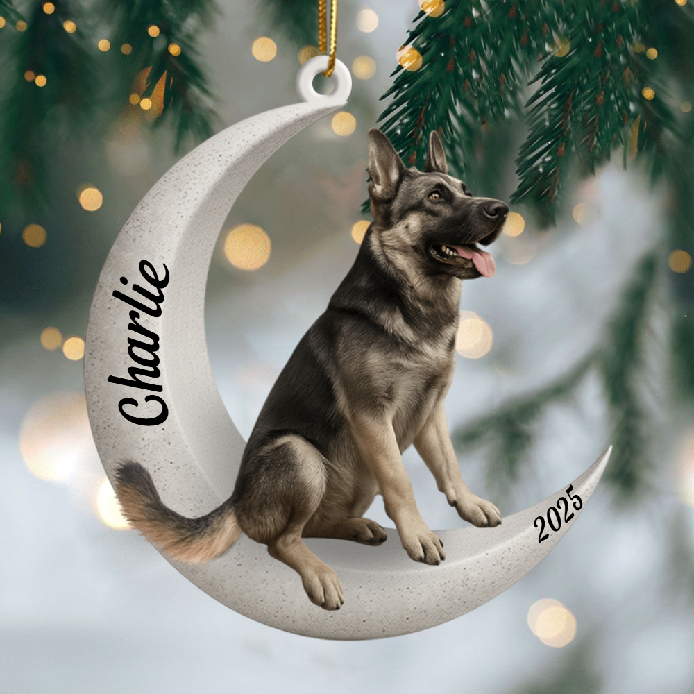 Custom German Shepherd On The Moon Ornament 2025, Custom Double-Sided Acrylic Decoration, Unique Christmas Gift For Dog Lovers Ornament