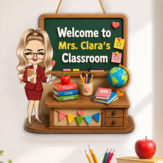 Teacher Welcome To Classroom Green Board - Personalized Wood Sign - Back To School, Classroom Decor