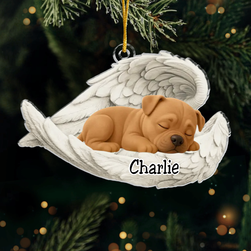 Custom Staffordshire Bull Terrier Angel Ornament – Personalized Sleeping Dog Christmas Gift for Dog Lovers, Pet Memorial Tree Decoration Ornament