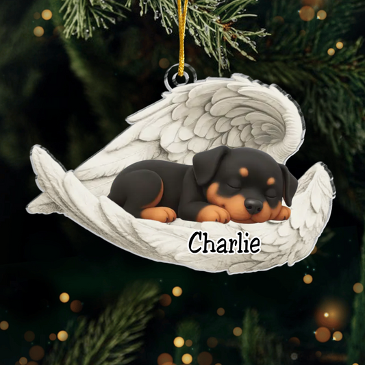Custom Rottweiler Angel Ornament – Personalized Sleeping Dog Christmas Gift for Dog Lovers, Pet Memorial Tree Decoration Ornament